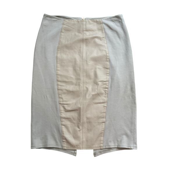 Neiman Marcus khaki leather panel pencil skirt size M - Picture 1 of 9